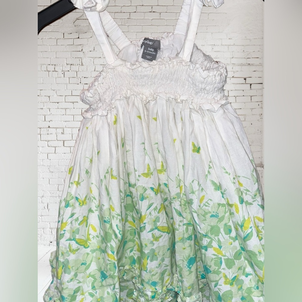 Baby Gap Floral Green & White Summer Dress Size 6-12M
